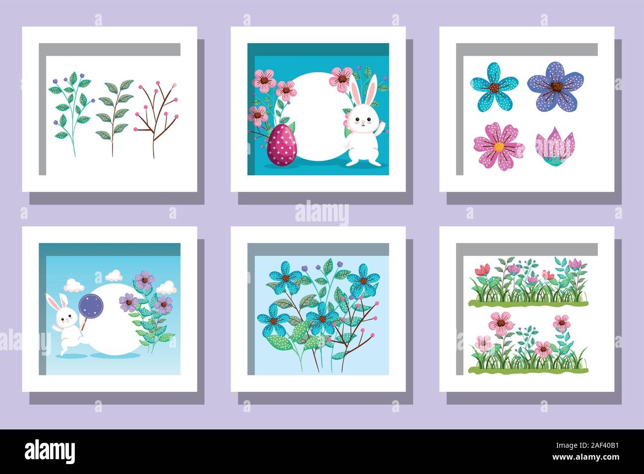 Bundle Of Easter Rabbits With Flowers Stock Vector Image Art Alamy