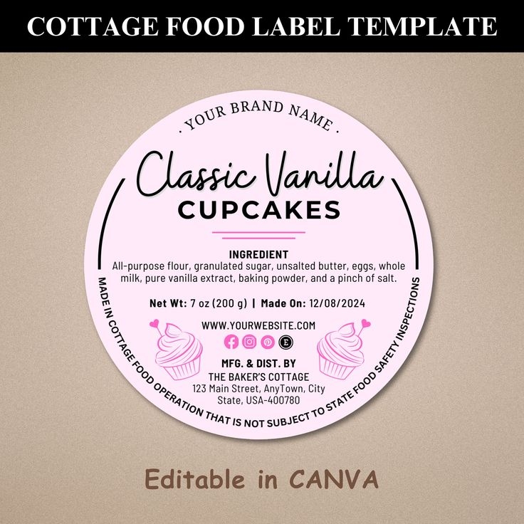 Cottage Food Label Cottage Baking Label Printable Food Label Home