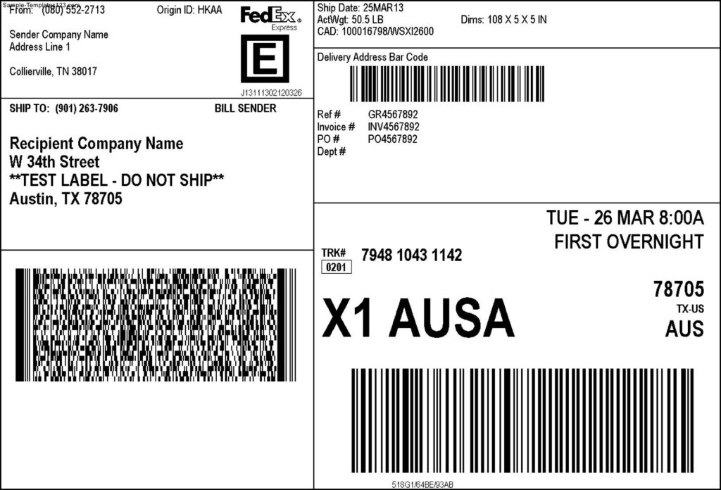 Fedex Shipping Label Sample Templates Sample Templates Printable Labels