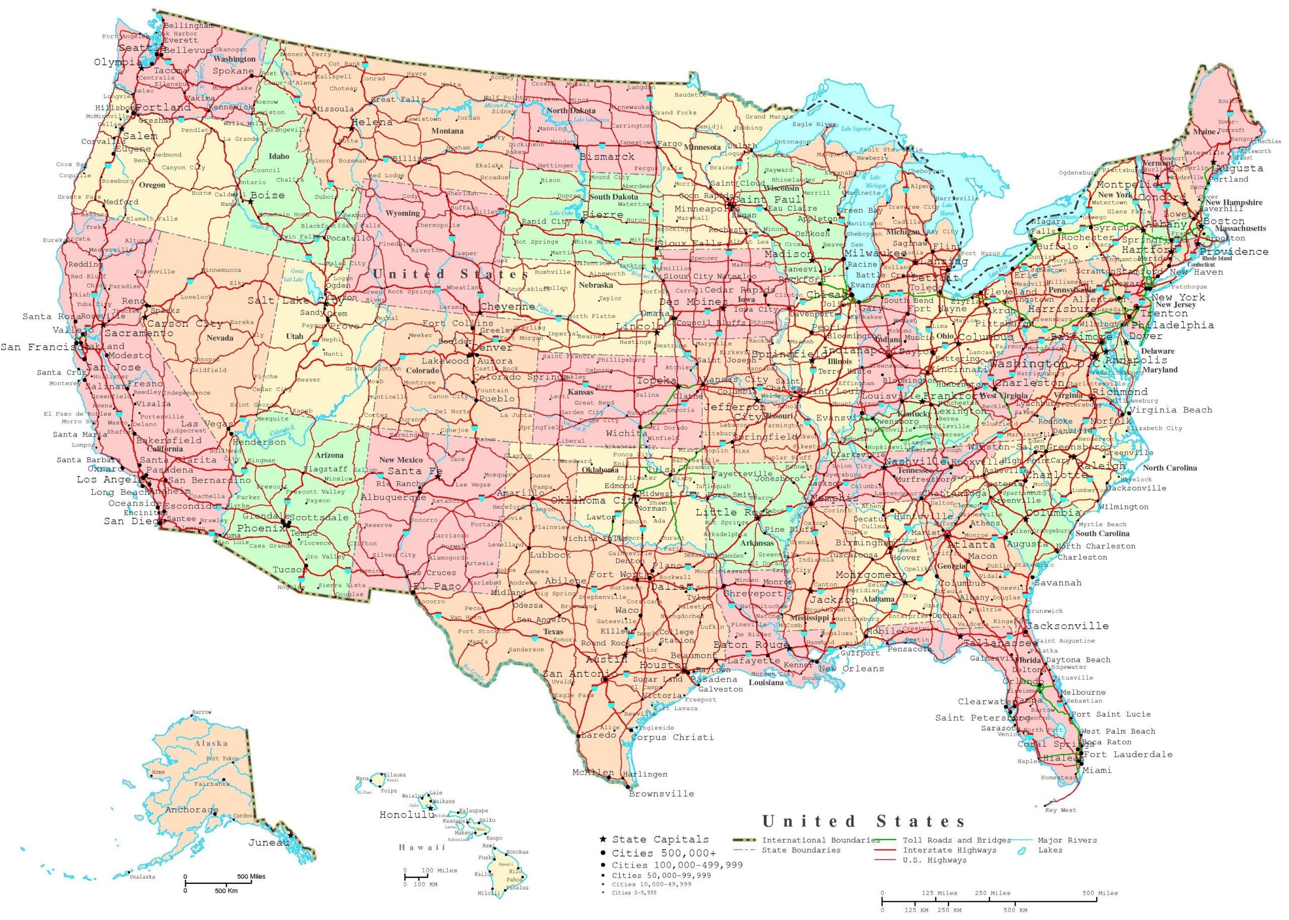 Labeled Us Map Printable