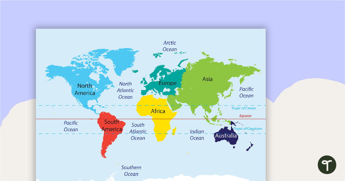 Labelled Map Of The World Display Resources Twinkl Worksheets Library