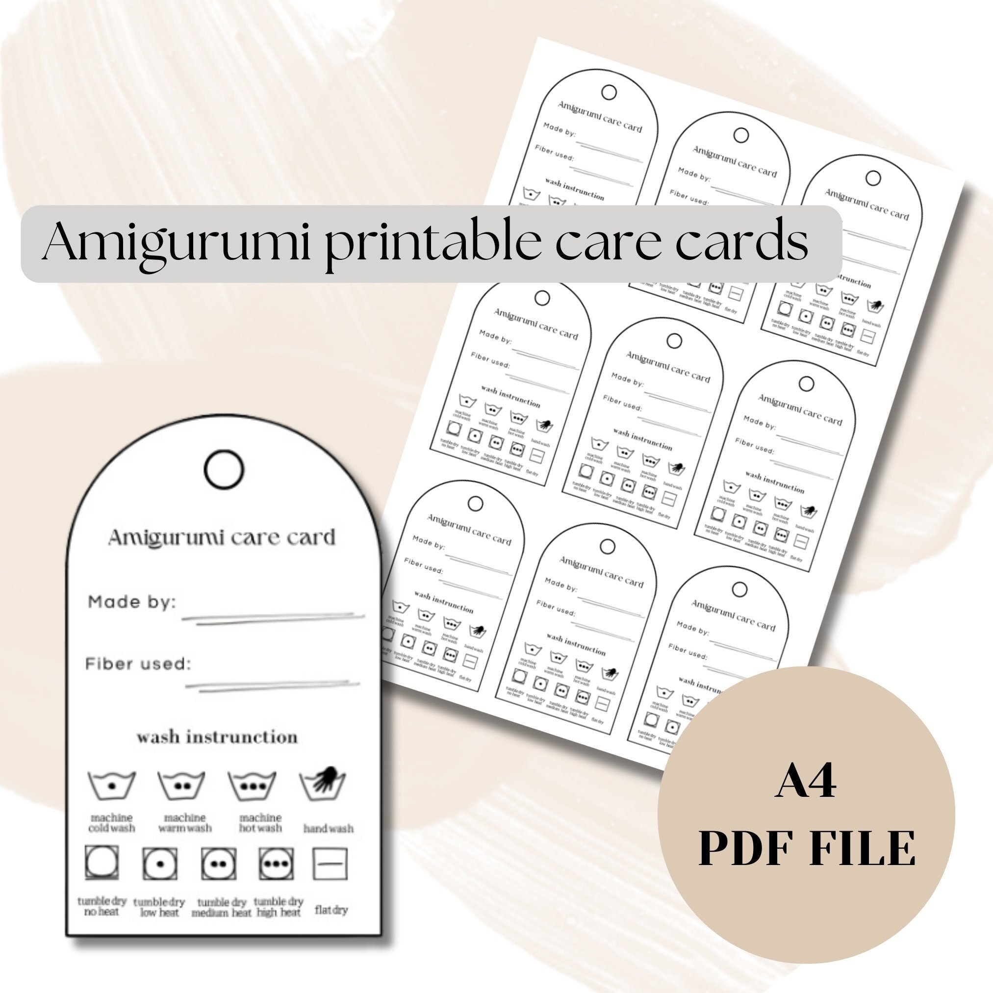 Printable Care Labels For Amigurumi business Card Size Tags For 