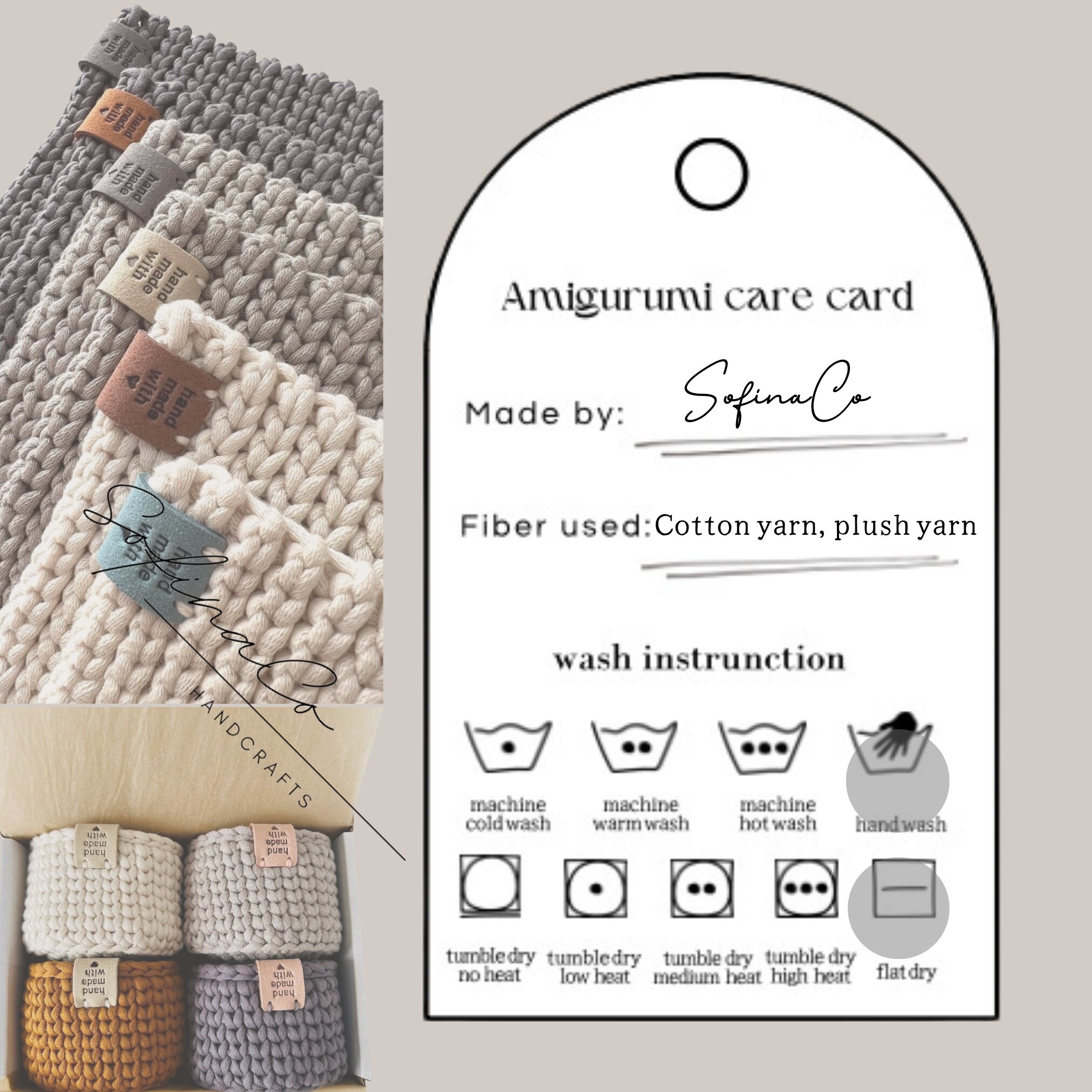 Printable Care Labels For Amigurumi business Card Size Tags For 