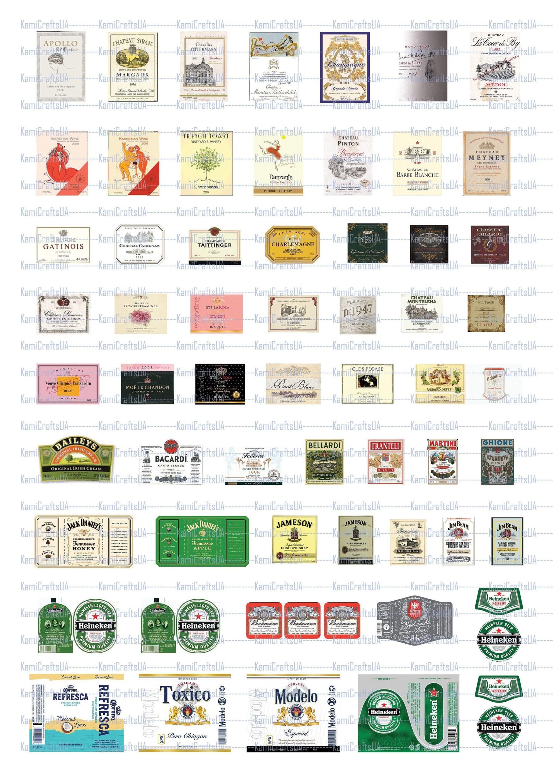 Printable Miniature Packaging Wine Champagne Beer Labels For