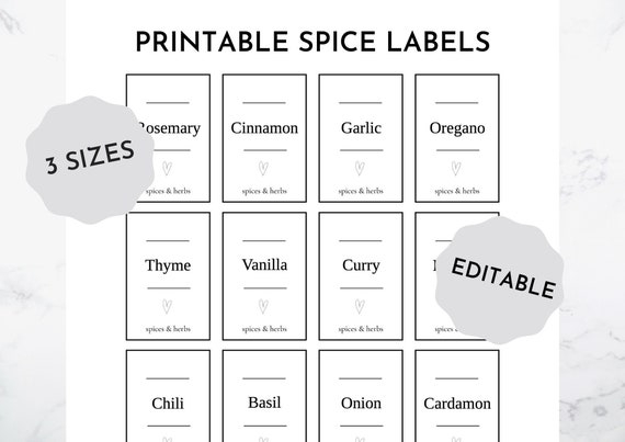 Printable Spice Labels Spices Jar Label Templates Editable
