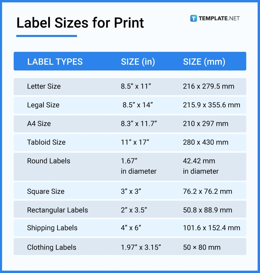 Standard Label Sizes Infoupdate